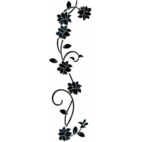 Flower Vine Acryl-Spiegel-Wandaufkleber, eleganter Wandaufkleber mit Spiegeleinstellung, klebrige Wandspiegel-Wanddekoration für Zuhause, Wohnzimmer, Schlafzimmer, Schwarz，