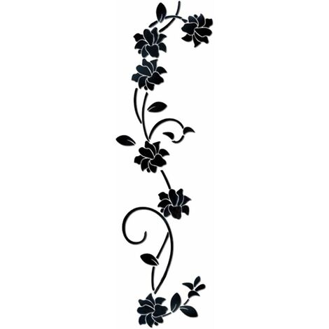 Flower Vine Acryl-Spiegel-Wandaufkleber, eleganter Wandaufkleber mit Spiegeleinstellung, klebrige Wandspiegel-Wanddekoration für Zuhause, Wohnzimmer, Schlafzimmer, Schwarz