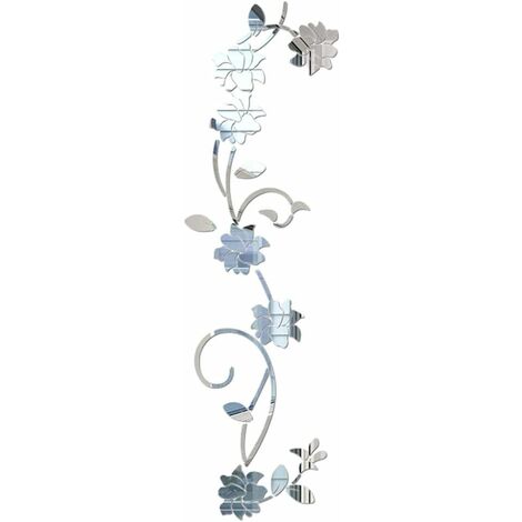Flower Vine Acryl-Spiegel-Wandaufkleber, eleganter Wandaufkleber mit Spiegeleinstellung, klebrige Wandspiegel-Wanddekoration für Zuhause, Wohnzimmer, Schlafzimmer, Silber