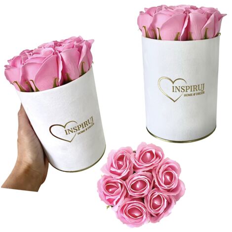 Flowerbox Inspiruj - Caja blanca con rosas de jabón - n.° 9 Rosa