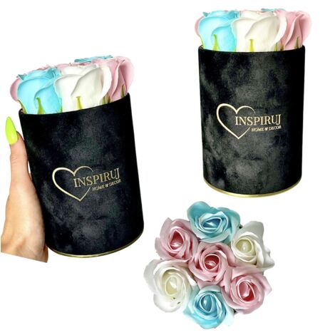 Flowerbox Inspiruj - Caja negra con rosas de jabón - n.° 13 Mezcla de azul y rosa