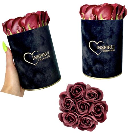 Flowerbox Inspiruj - Caja negra con rosas de jabón - n.° 20 Borgoña