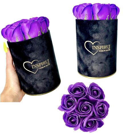 Flowerbox Inspiruj - Caja negra con rosas de jabón - n.° 4 Morado oscuro