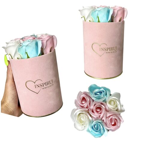 Flowerbox Inspiruj - Caja rosa con rosas de jabón - n.º 13 Mezcla de azul y rosa