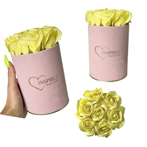 Flowerbox Inspiruj - Caja rosa con rosas de jabón - n.º 16 Amarillo