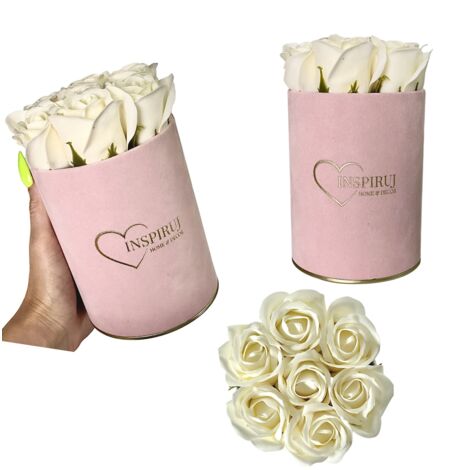 Flowerbox Inspiruj - Caja rosa con rosas de jabón - n.° 18 Crema