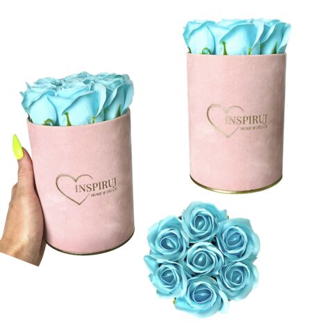 Flowerbox Inspiruj - Caja rosa con rosas de jabón - n.° 2 Azul claro