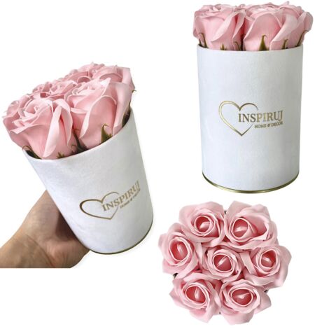 Flowerbox Inspiruj - Scatola bianca con rose di sapone - n. 10 Rosa cipria