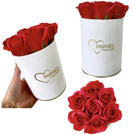 Flowerbox Inspiruj - Scatola bianca con rose di sapone - n. 14 Rosso