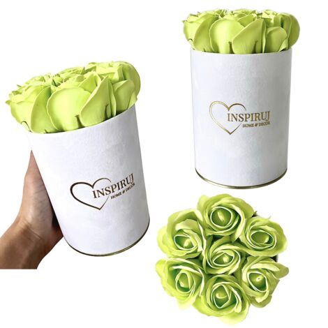 Flowerbox Inspiruj - Scatola bianca con rose di sapone - n. 15 Verde