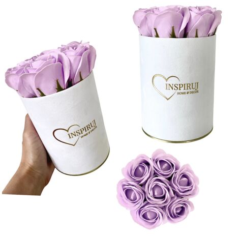 Flowerbox Inspiruj - Scatola bianca con rose di sapone - n. 6 Viola chiaro
