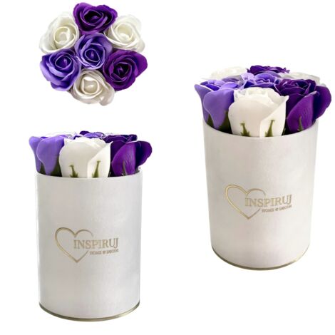 Flowerbox Inspiruj - Scatola bianca con rose di sapone - n. 7 mix viola