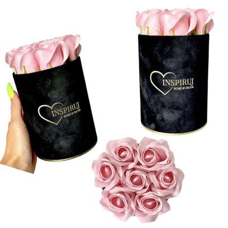 Flowerbox Inspiruj - Scatola nera con rose di sapone - n. 10 Rosa cipria