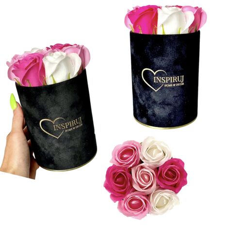 Flowerbox Inspiruj - Scatola nera con rose di sapone - n. 11 mix di fucsia e rosa