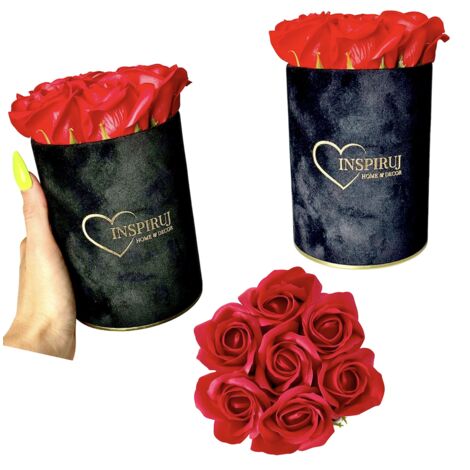 Flowerbox Inspiruj - Scatola nera con rose di sapone - n. 14 Rosso
