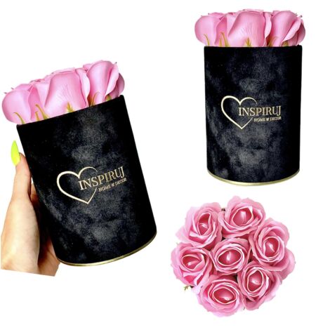 Flowerbox Inspiruj - Scatola nera con rose di sapone - n. 9 Rosa