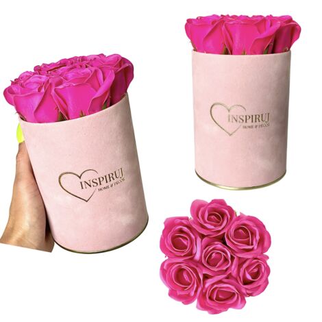 Flowerbox Inspiruj - Scatola rosa con rose di sapone - n. 8 Rosa scuro