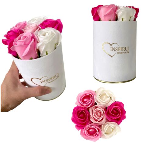 Flowerbox Inspiruj - Weiße Box mit Seifenrosen - Nr. 11 Mix aus Fuchsia und Pink
