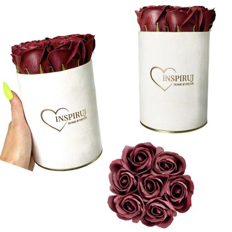 Flowerbox Inspiruj - Weiße Box mit Seifenrosen - Nr. 20 Burgund