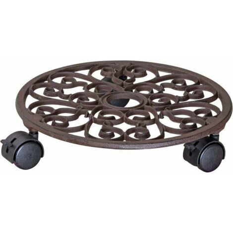 Flowerpot stand on wheels Ø 29 x 6.5 cm I Rolling plant stand for indoors and outdoors I Rolling pot made of cast iron, nickel I 2 brakes I Load capacity 50 kg -20092201 - MUMU