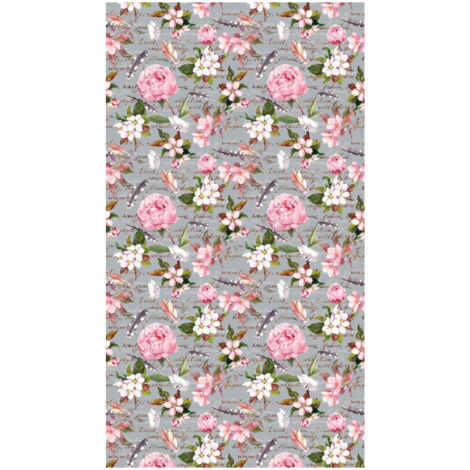Flowers, rideau imprimé fleurs et roses sur fond d'écriture manuscrite 140x245 cm, 1 pièce