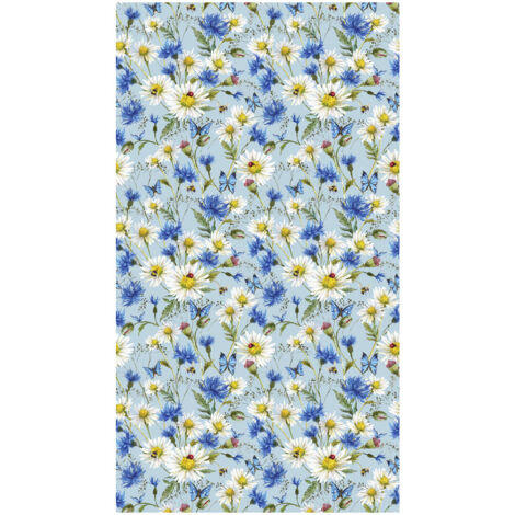 Flowers, rideau imprimé pâquerettes et fleurs bleues et papillons 140x245 cm, 1 pièce