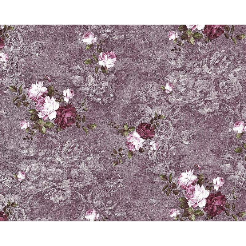 Flowers wallcovering wall Edem 9045-25 non-woven wallpaper embossed romantic design matt violet aubergine-coloured wine-red white 10.65 m2 (114 ft2)