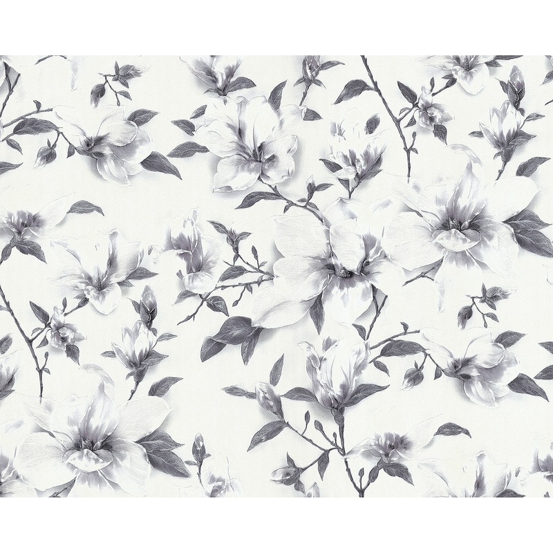 Flowers wallcovering wall Edem 9080-20 non-woven wallpaper embossed with floral ornaments shimmering white grey silver 10.65 m2 (114 ft2) - white