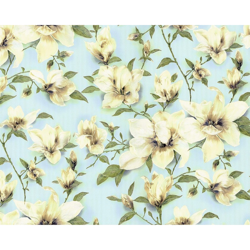 Flowers wallcovering wall EDEM 9080-29 non-woven wallpaper embossed with floral ornaments shimmering blue green white 10.65 m2 (114 ft2) - blue