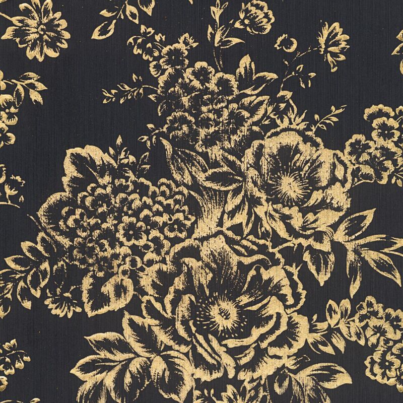 Flowers wallcovering wall Profhome 306577 textile wallpaper textured with floral pattern shiny gold black 5.33 m2 (57 ft2) - gold