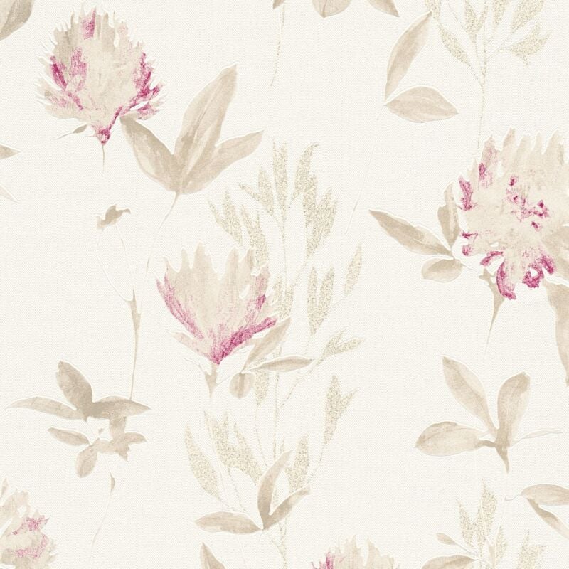 Flowers wallcovering wall Profhome 344983 non-woven wallpaper slightly textured with floral pattern matt beige violet bronze 5.33 m2 (57 ft2) - beige