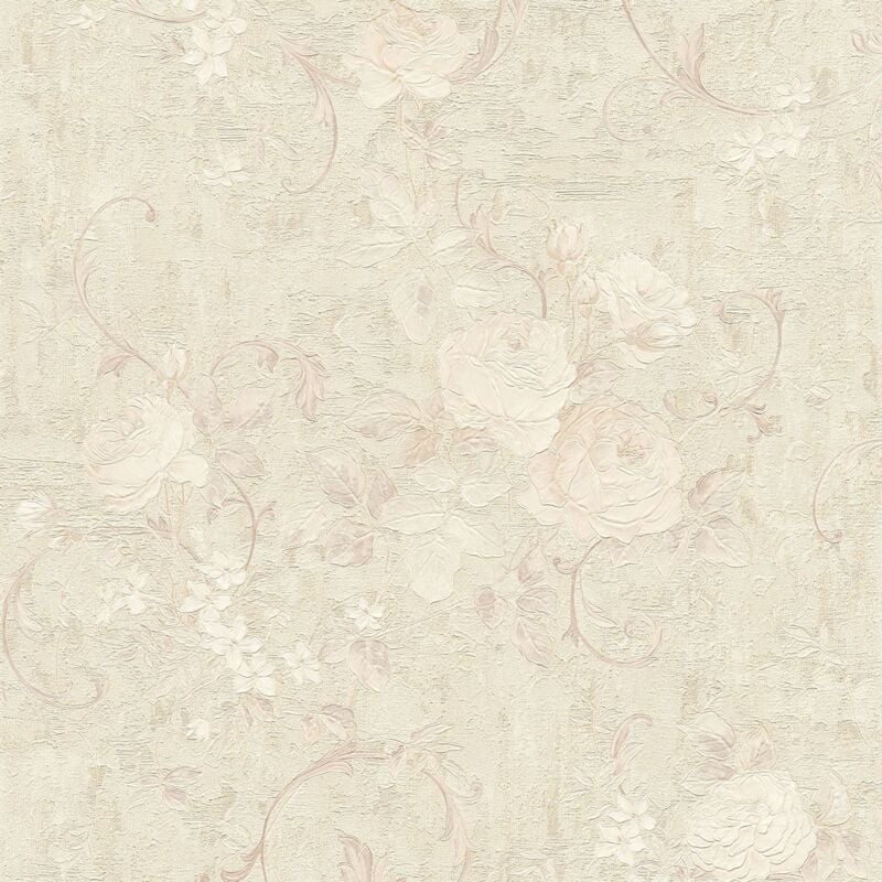 Flowers wallcovering wall Profhome 372244 non-woven wallpaper slightly textured with floral pattern matt grey cream beige 5.33 m2 (57 ft2) - grey