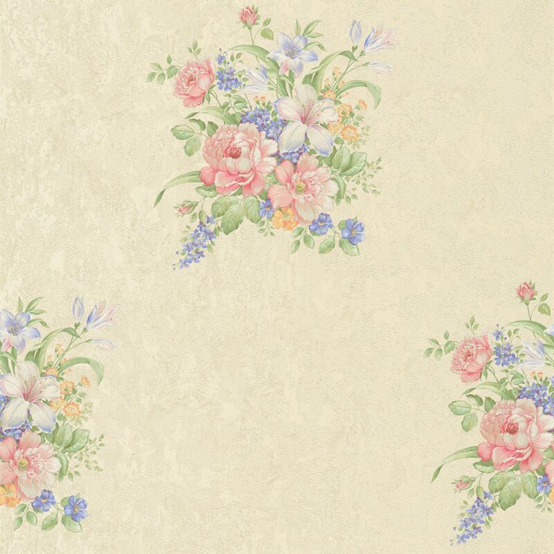 Flowers wallcovering wall Profhome 372251 non-woven wallpaper slightly textured with floral pattern matt pink green cream 5.33 m2 (57 ft2) - pink