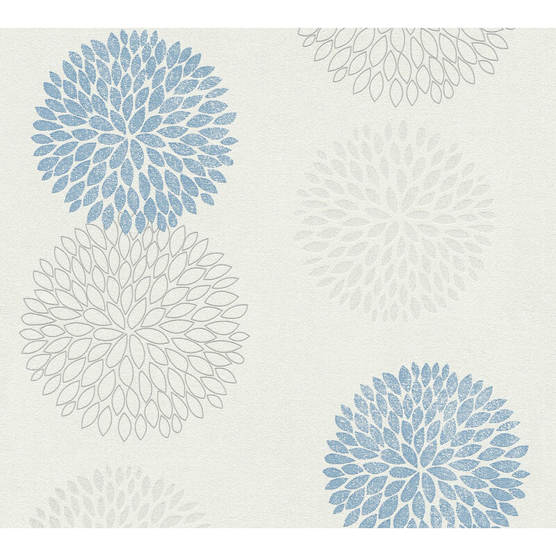 Flowers wallcovering wall Profhome 372642 non-woven wallpaper slightly textured with floral pattern matt blue grey white 5.33 m2 (57 ft2) - blue