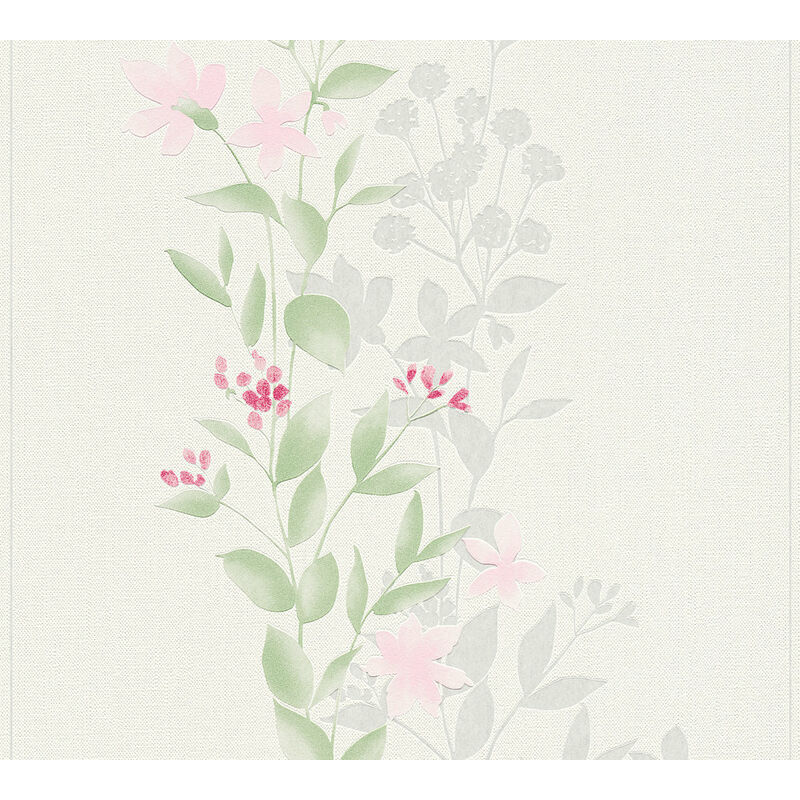 Profhome - Flowers wallcovering wall 372661 non-woven wallpaper slightly textured with floral pattern matt green pink grey 5.33 m2 (57 ft2)