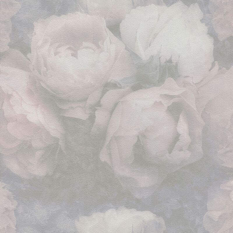 Profhome - Flowers Wallcovering Wall 373923 Non-woven Wallpaper Slightly Textured With Floral Pattern Matt Pink Grey White 5.33 M2 (57 Ft2)