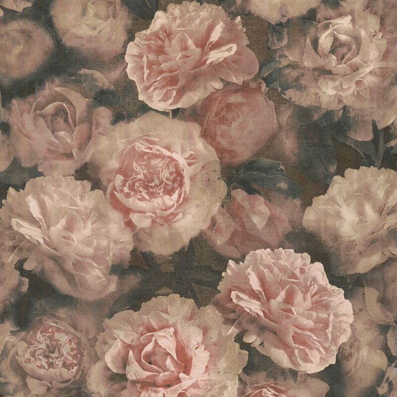 Profhome - Flowers Wallcovering Wall 374022 Non-woven Wallpaper Slightly Textured With Floral Pattern Matt Pink Red Black 5.33 M2 (57 Ft2)