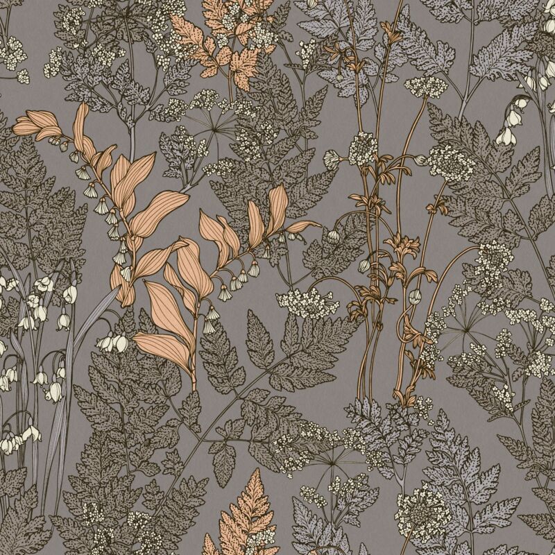 Flowers wallcovering wall Profhome 377519 non-woven wallpaper smooth with floral pattern matt grey beige yellow cream 5.33 m2 (57 ft2) - grey