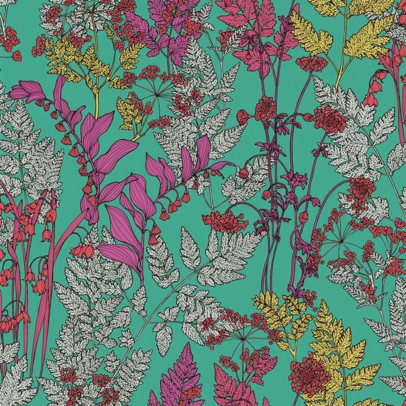 Flowers wallcovering wall Profhome 377516 non-woven wallpaper smooth with floral pattern matt green purple grey red 5.33 m2 (57 ft2) - green