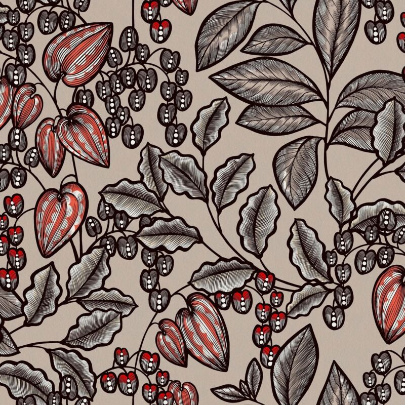Flowers wallcovering wall Profhome 377543 non-woven wallpaper smooth with floral pattern matt brown grey red black 5.33 m2 (57 ft2) - brown