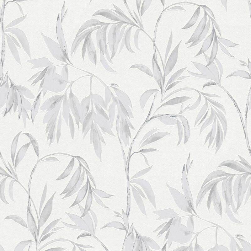 Profhome - Flowers wallcovering wall 378302 non-woven wallpaper slightly textured with floral pattern matt grey white 5.33 m2 (57 ft2)