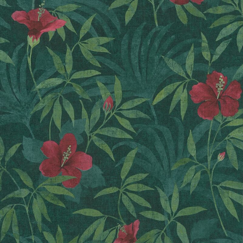 Flowers wallcovering wall Profhome 380281 non-woven wallpaper slightly textured with floral pattern matt green red 5.33 m2 (57 ft2) - green