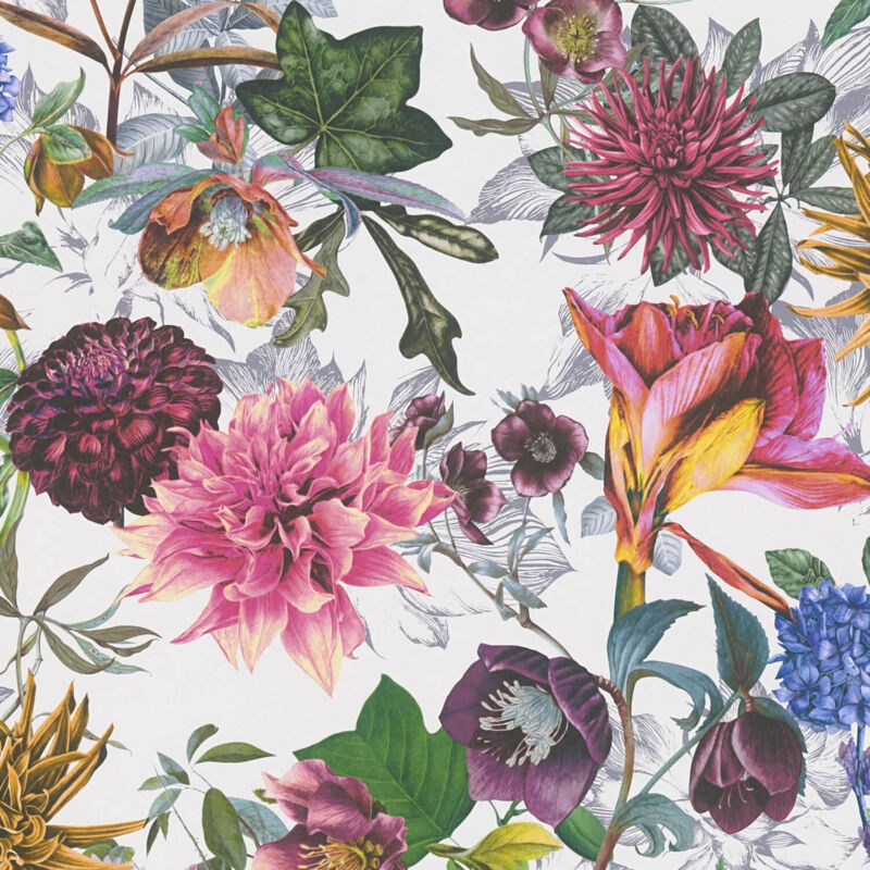 Flowers Wallcovering Wall Profhome 381754 Smooth Non-woven Non-textured Wallpaper With Floral Ornaments Matt White Purple Green Pink 5.33 M2