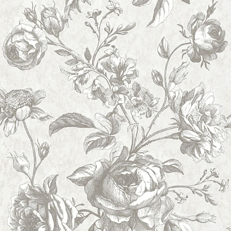 Profhome - Flowers wallcovering wall 387001 non-woven wallpaper slightly textured with floral pattern matt cream light grey taupe white 5.33 m2 (57