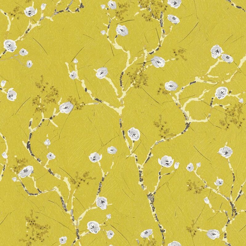 Flowers wallcovering wall Profhome 387392 smooth non-woven non-textured wallpaper with floral pattern matt yellow grey white brown 5.33 m2 (57 ft2)