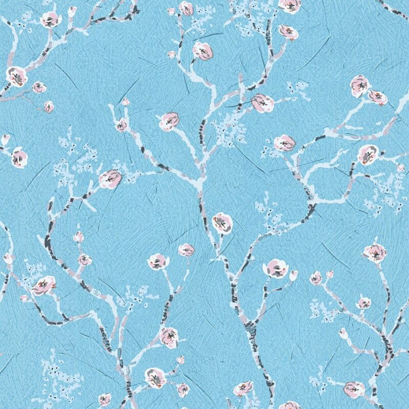 Flowers wallcovering wall Profhome 387393 smooth non-woven non-textured wallpaper with floral pattern matt blue pink white grey 5.33 m2 (57 ft2)