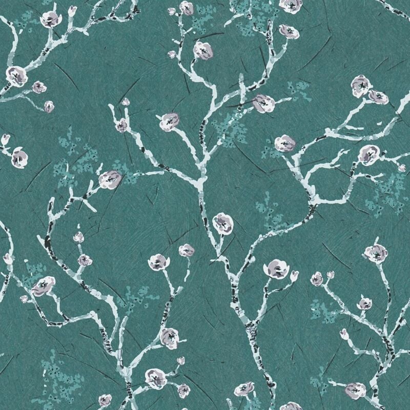 Flowers wallcovering wall Profhome 387394 smooth non-woven non-textured wallpaper with floral pattern matt turquoise teal white grey 5.33 m2 (57 ft2)