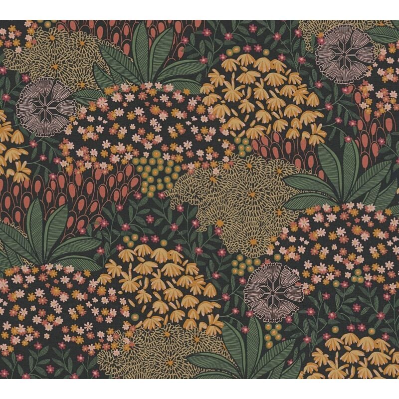 Flowers wallcovering wall Profhome 387403 hot embossed non-woven wallpaper slightly textured with floral pattern matt brown black orange 5.33 m2 (57