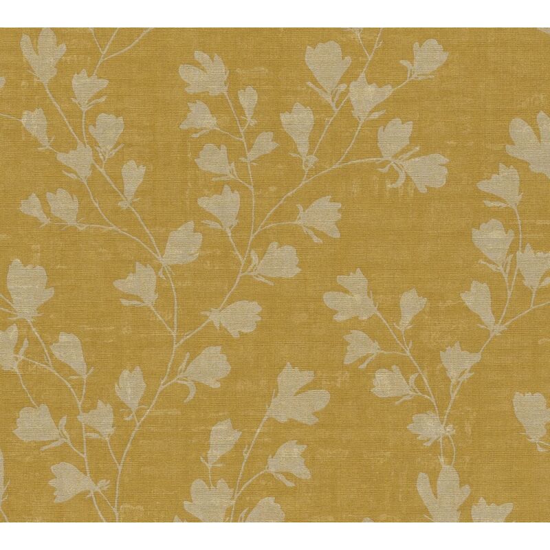 Flowers wallcovering wall Profhome 387471 hot embossed non-woven wallpaper slightly textured with floral ornaments matt yellow gold ochre yellow 5.33