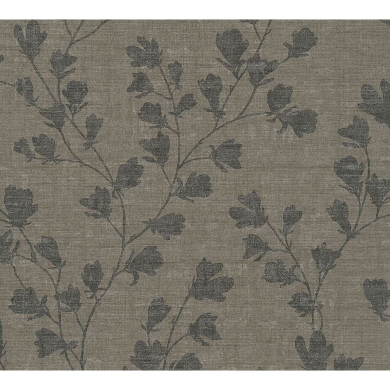 Flowers wallcovering wall Profhome 387472 hot embossed non-woven wallpaper slightly textured with floral ornaments matt brown anthracite black 5.33